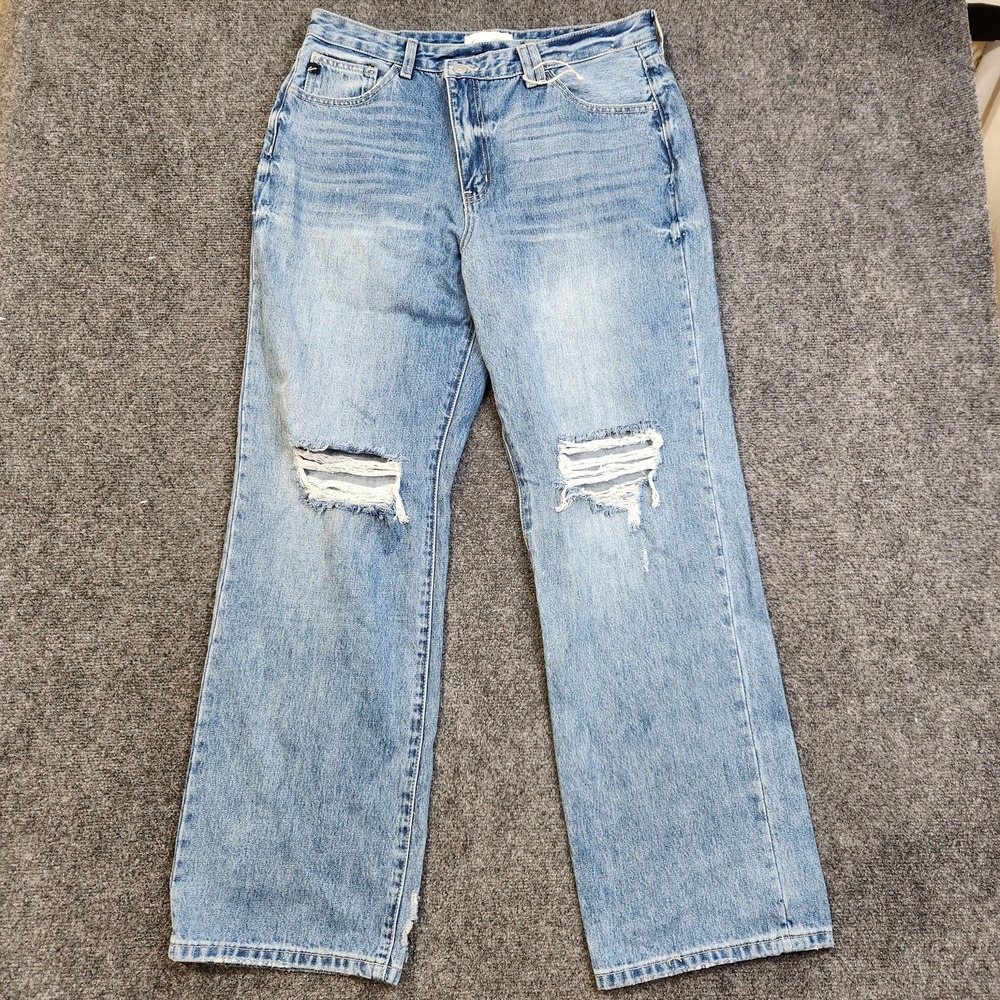 KanCan Light Wash High Rise Distressed Straight Jeans